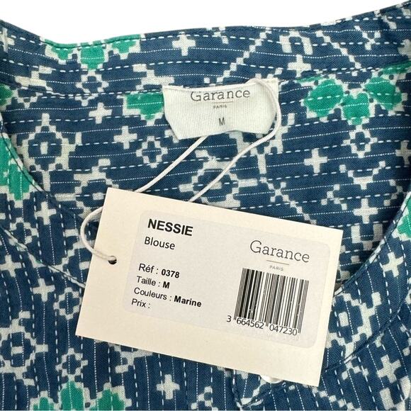 NWT Garance Paris Blue Cotton Blouse Women's M Button Front Boho Summer Top - Picture 2 of 4